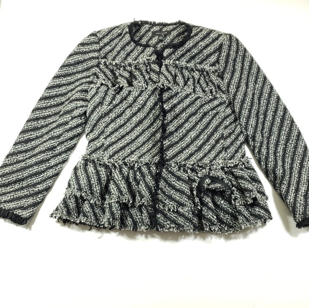 Ann Taylor Womens ruffled gray black blazer size 2